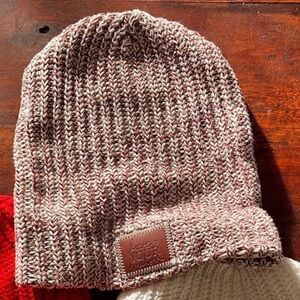 Love Your Melon Beanie: maroon and cream/oat marled